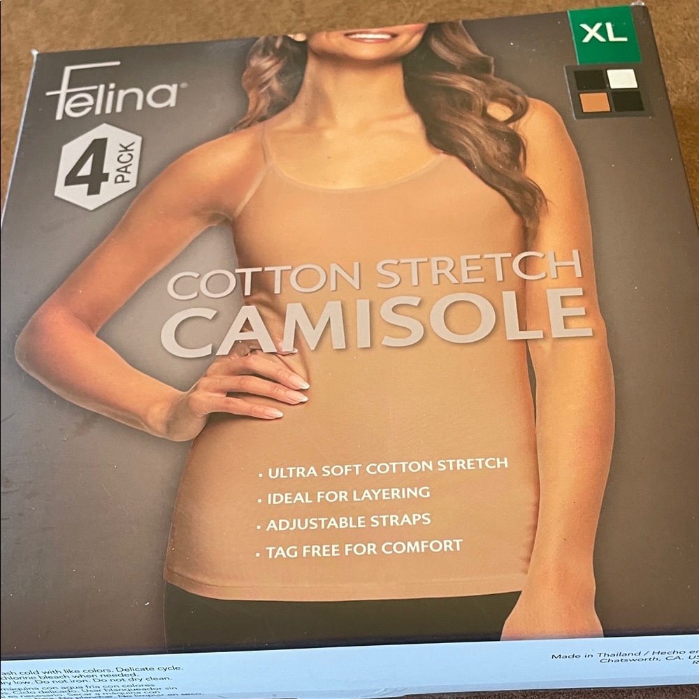 Felina Cotton Stretch Camisole 4-Pack - Tan, White and Two Black Brand New XL